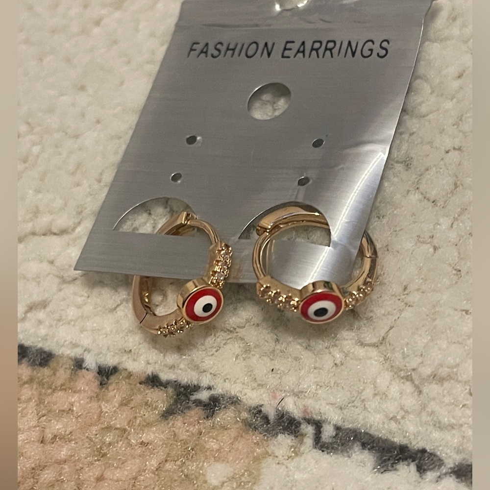 Evil eye Hoop Earrings with Decorative Accent